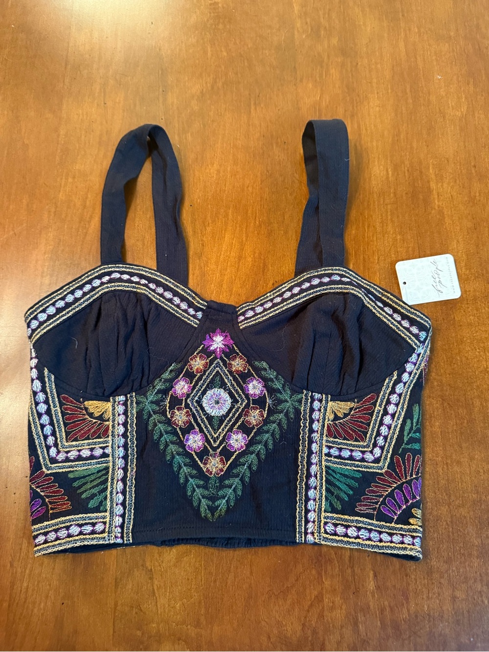 Free People Black Embroidered Crop Bustier